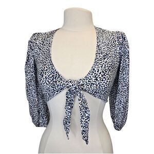 Express Women's XXS Animal Print Long Sleeve Tie-Front Long Sleeve Crop Top